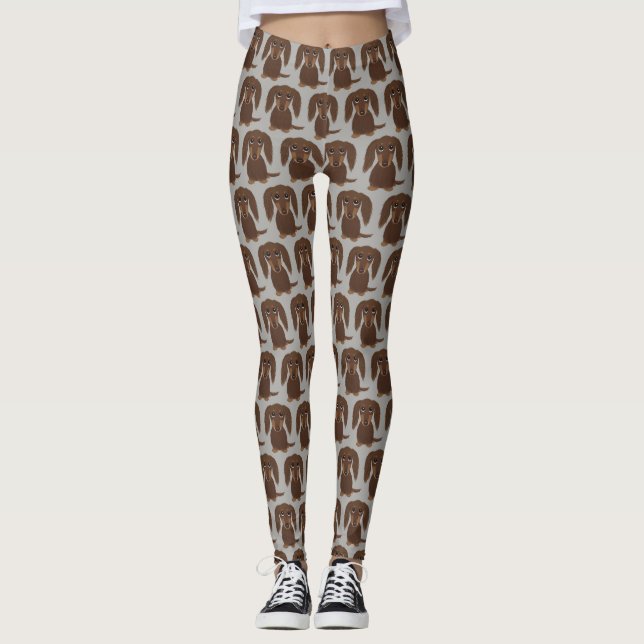 Leggings Chocolat mignonne Longhé Brown Motif Dachshund (Devant)