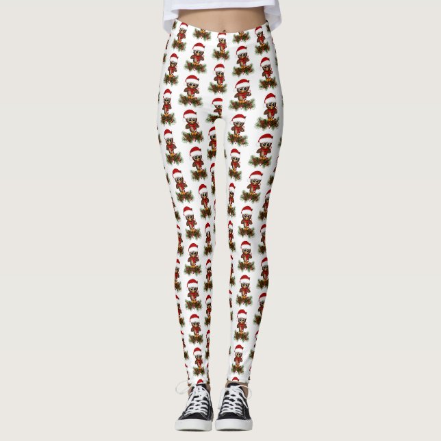 Leggings Chouette de Noël mignonne sur les pattes de la bra (Devant)