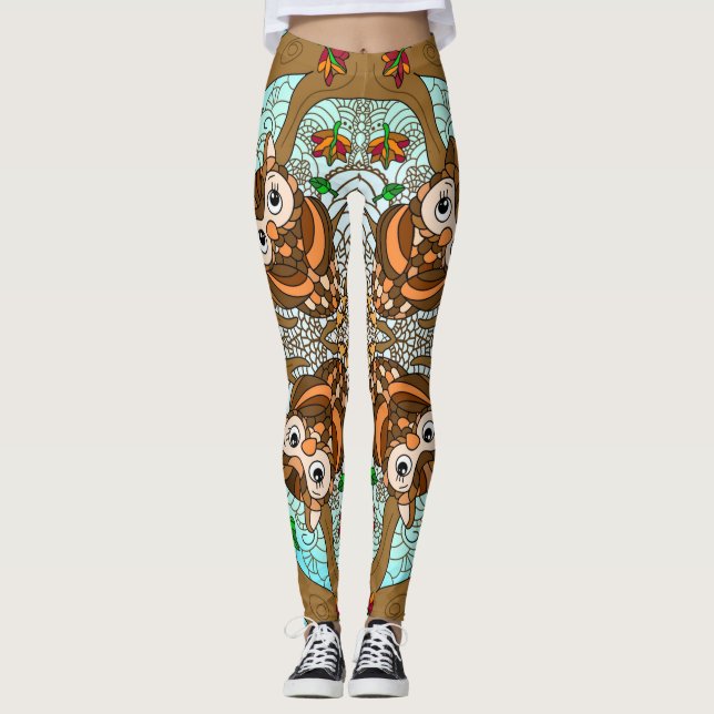 Leggings Chouette tirée à la main Mandala (Devant)