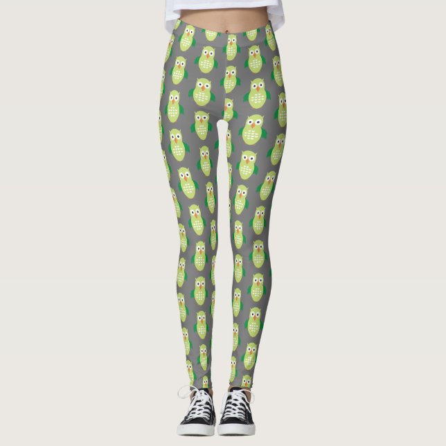 Leggings Chouette verte et verte (Devant)