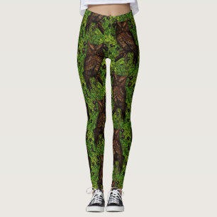 Leggings Chouettes dans le chêne, vert et marron