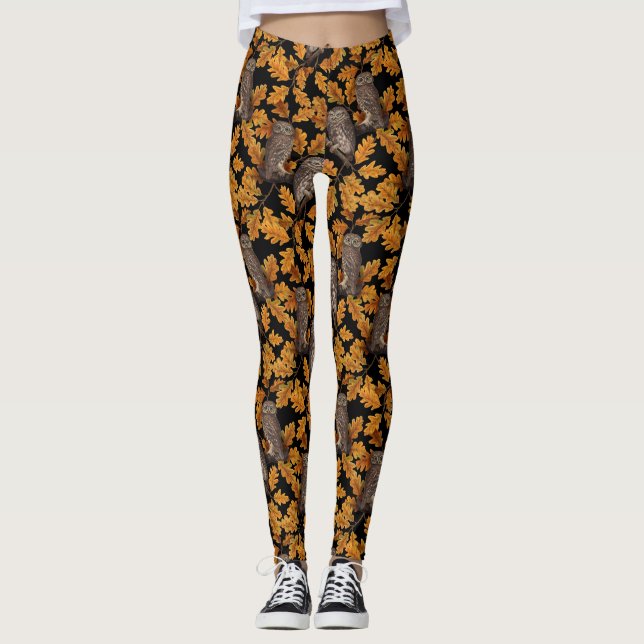 Leggings Chouettes d'automne sur noir (Devant)