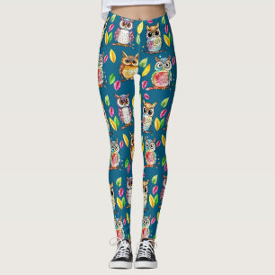 Leggings Chouettes de bois colorées et aquarelle Feuille