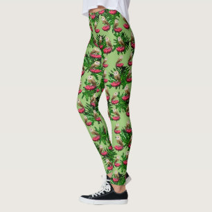 Leggings Chouettes, Fleurs De Lotus Feuilles Et Roses,