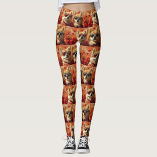 Leggings Chow Chow aux roses de la Saint-Valentin