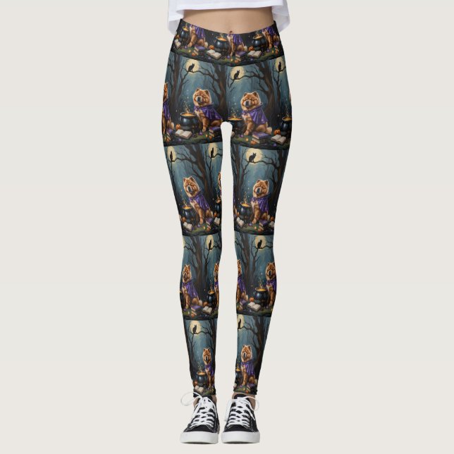 Leggings Chow Chow Chien Peinture Whimsical Halloween (Devant)