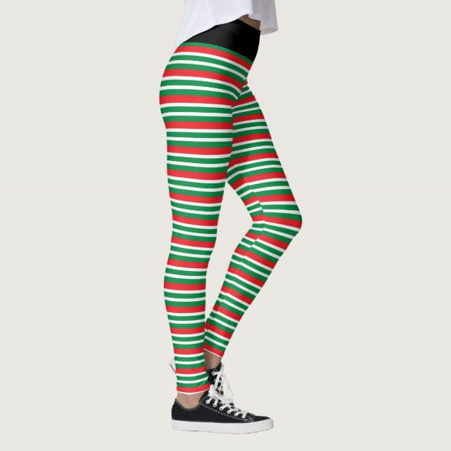 Leggings Christmas Elf Red and Green Geometric Stripes (Droite)