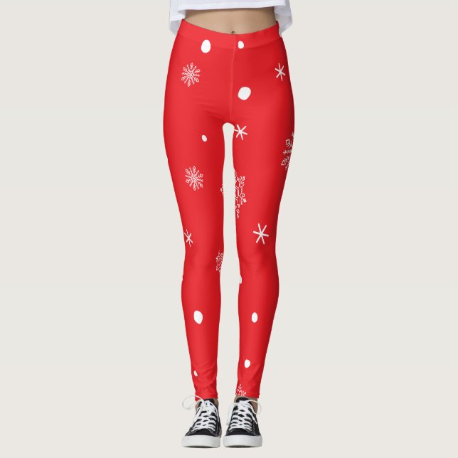 Leggings Christmas Holiday Aesthetic Snowflake Red (Devant)