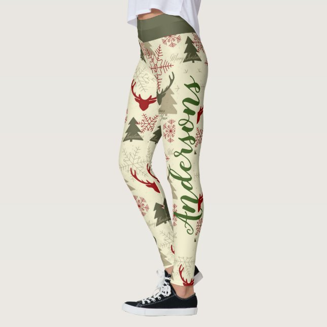 Leggings Christmas Tree Deer Green Red Nom du Motif Festif (Gauche)