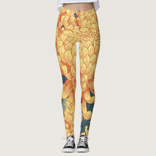 Leggings Chrysanthèmes japonais : motif floral jaune.
