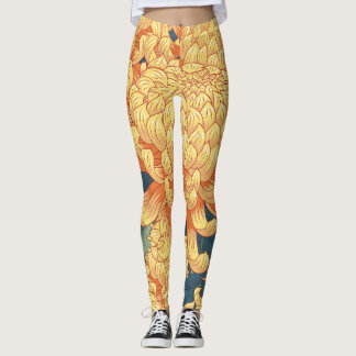 Leggings Chrysanthèmes japonais : motif floral jaune.