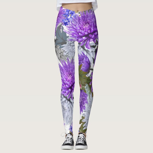 Leggings Chrysanthèmes pourpres (Devant)