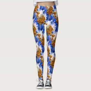 Leggings Ciel Bleu Et Nuages Motif D'Art Abstrait
