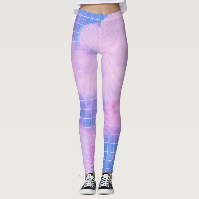 Leggings Ciel Esthétique Bleu Et Nuages Roses (Devant)