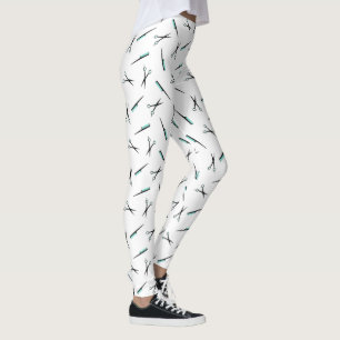 Leggings Ciseaux et motif de peignes - turquoise noire