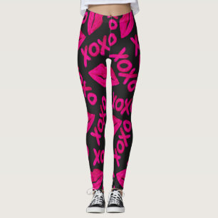 Leggings Citation XOXO noir Neon rose lèvres Motif