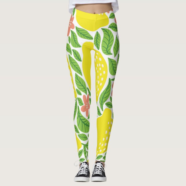 Leggings Citron Citrus Motif Vintage d'été (Devant)