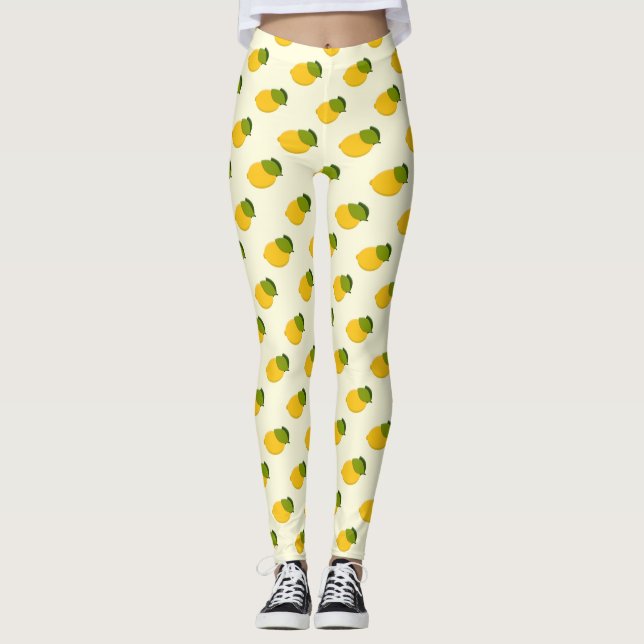 Leggings Citron Motif mignon Fruit d'agrumes jaunes et vert (Devant)