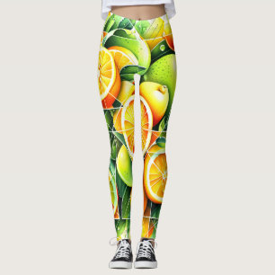 Leggings Citron Orange Botanique Citrus Géométrique