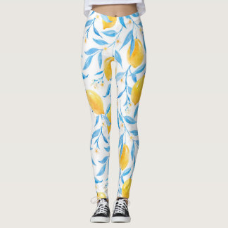 Leggings citrons aquarelle : motif dessiné à la main.