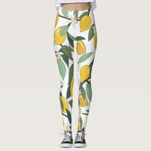 Leggings Citrons Jaunes, Impression Tropicale Sans Fil.