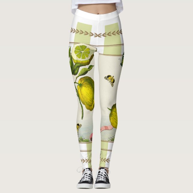 Leggings Citrons sur les rayures vert pomme (Devant)