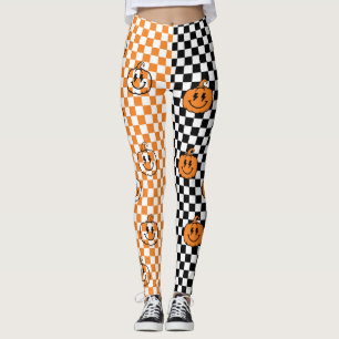 Leggings Citrouille à carreaux rétro rad orange et noir Hal
