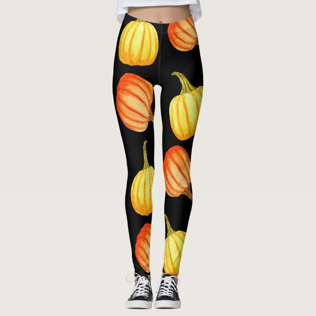 Leggings Citrouille orange : Motif d'aquarelle transparente (Devant)