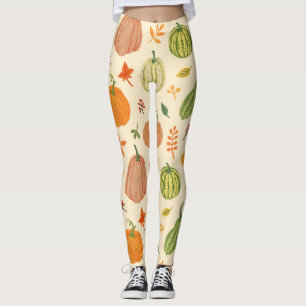 Leggings Citrouille vert et orange, motif sans soudure.