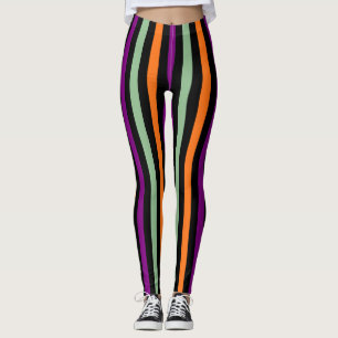 Leggings Citrouille, violet, vert et noir Vert. Rayures
