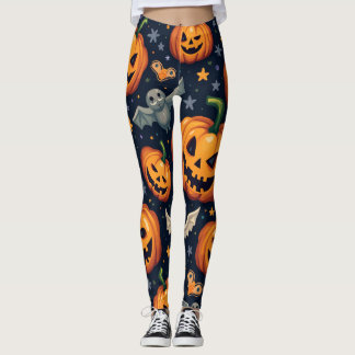 Leggings Citrouilles d'Halloween : Motif Éffrayant sans cou