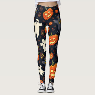 Leggings Citrouilles d'Halloween : Motif Éffrayant sans cou
