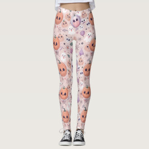 Leggings Citrouilles et fantômes d'Halloween sur rose sans 