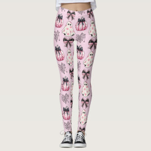 Leggings Citrouilles roses et noires, Ghosts Halloween Legg