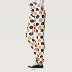Leggings Citrouilles sculptées Halloween femmes noir et bla