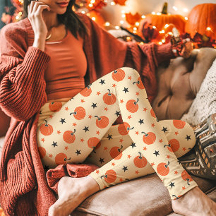 Leggings Citrouilles Vintage et Étoiles Halloween Crème