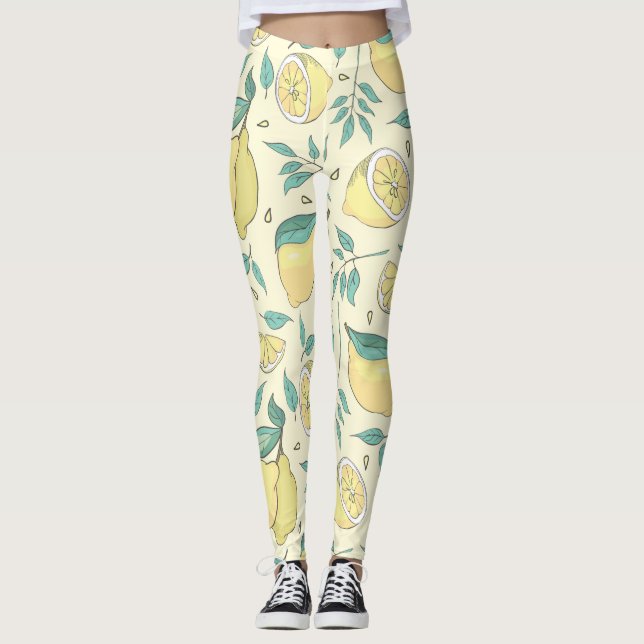 Leggings Citrus de citron moderne jaune d'été Personnalisé (Devant)