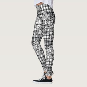Leggings Classic noir et blanc Ornements Houndstooth