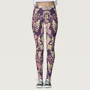 Leggings Classique baroque, papier peint vintage à fleurs.