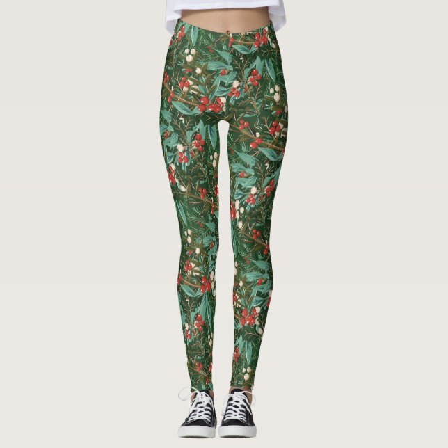 Leggings Classique Green Fun Botanique Noël (Devant)