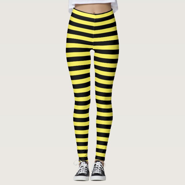 Leggings Classique minimaliste moderne Jaune et Noir rayé (Devant)