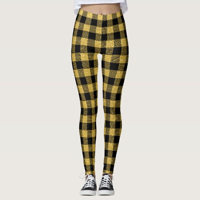 Leggings Classy Gold et noir Buffalo plaid motif (Devant)