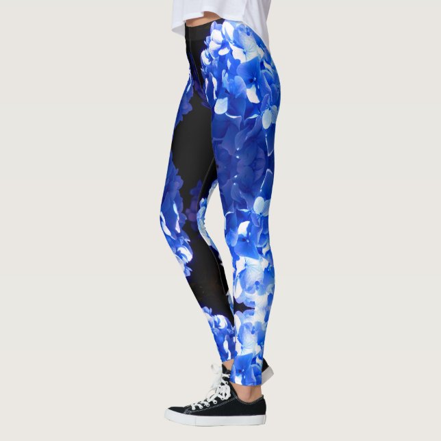 Leggings Cobalt bleu floral élégant bleu hydrangées (Gauche)