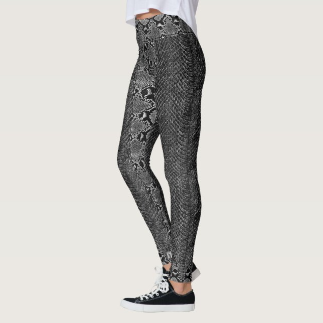 Leggings Cobra gris-foncé noir de peau de serpent de python (Gauche)
