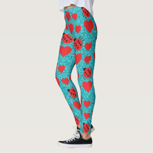 Leggings Coccinelles Insecte Chanceux Cœurs Rouges Points N