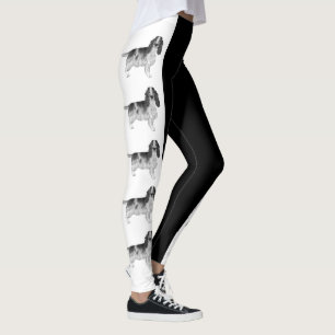 Leggings Cocker Spaniel anglais dessiné en noir et blanc