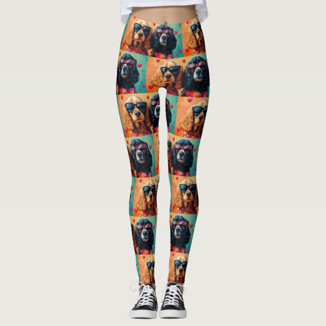 Leggings Cocker Spaniel avec coeur Roses Saint-Valentin (Devant)