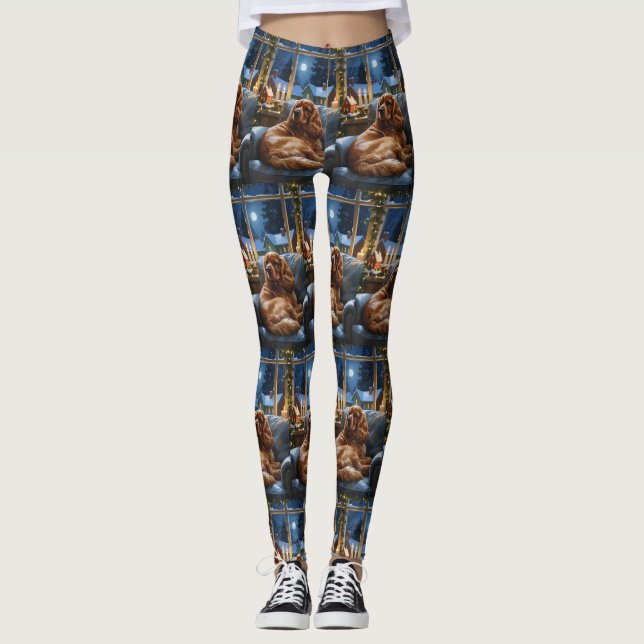Leggings Cocker Spaniel avec les lumières de Noël (Devant)