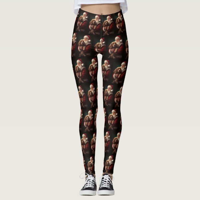 Leggings Cocker Spaniel avec Noël Festif du Père Noël (Devant)
