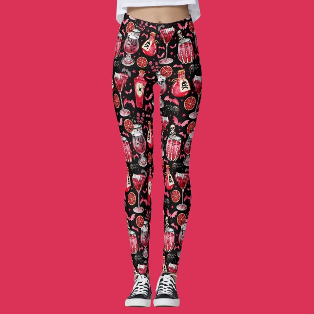 Leggings Cocktails et potions d'Halloween rouge et noir (Red and Black Halloween Cocktails and Potions Leggings)